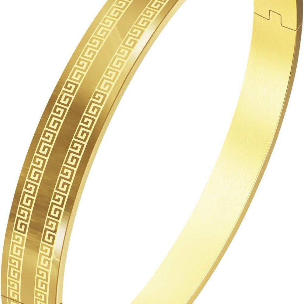 Gold Bangle Bracelet Women Stainless Steel 7.1in Greek Key Gift Holiday - Picture 1 of 8